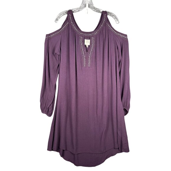 Knox Rose Purple Gauze Shift Dress XXL Cold Shoulder Studded Keyhole Boho Edgy - Picture 2 of 8